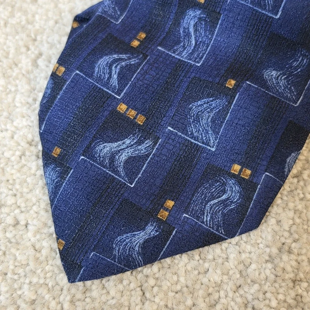 Ermenegildo Zegna Blue Geometric Abstract 100% Silk Designer Neck Tie Italy